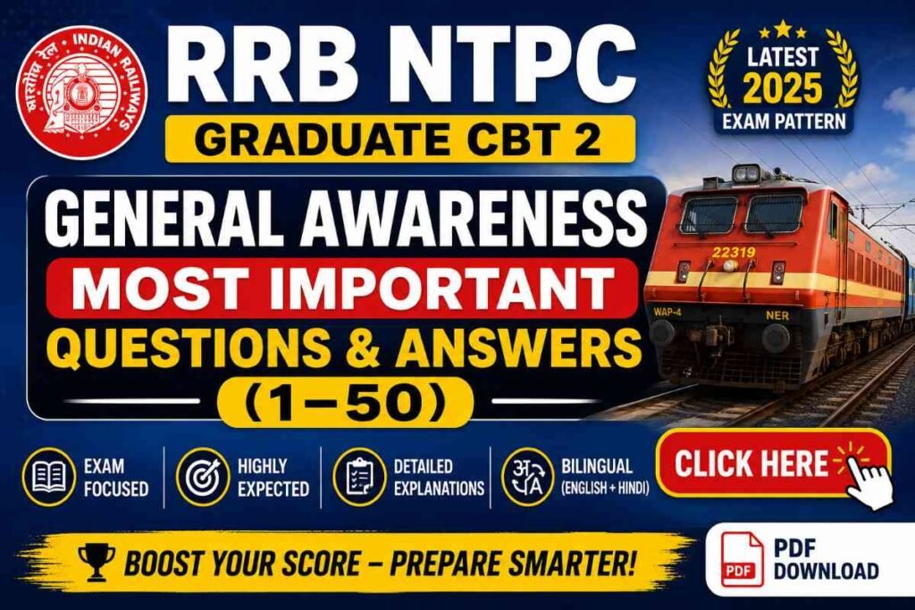 RRB NTPC Graduate CBT 2 - General Awareness Most Important Questions & Answer (1–50)