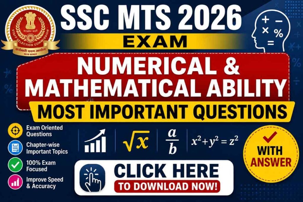 SSC MTS 2026 Exam – Numerical & Mathematical Ability Most Important Questions with Answer